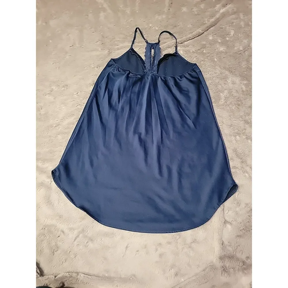 Flora Nikrooz Navy Lace Trim Cami Adjustable Straps Lingerie Top